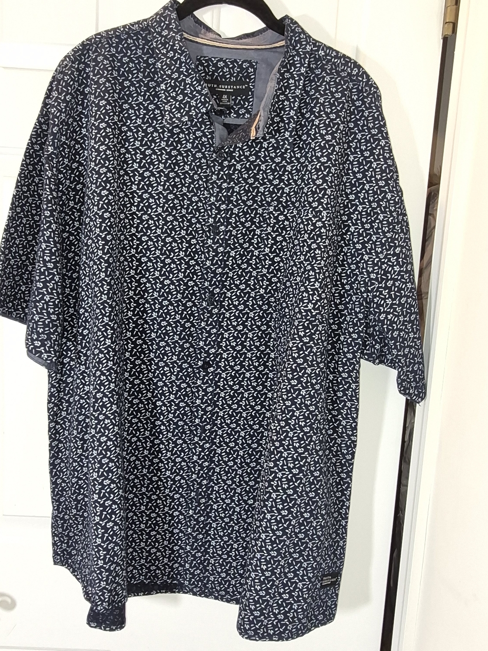 Vintage Truth Substance Navy Short-Sleeve Button-Down Shirt White Micro Print